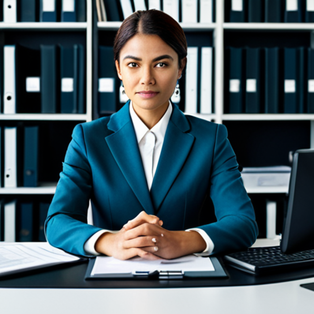 **Prompt 1: Professional Versatility and Adaptability**
    A diverse professional woman in a modest business suit, fully clothed, appropriate attire, engaging confidently with multiple screens and documents in a dynamic modern office environment. The workspace features sleek glass walls and muted, professional lighting, conveying a sense of multitasking and agility. Her pose is natural, showcasing correct proportions and perfect anatomy, with well-formed hands. The image should be in a professional photography style, sharp focus, high-resolution, and depict a calm, productive atmosphere. This content is safe for work, appropriate, and family-friendly, demonstrating professional dress.