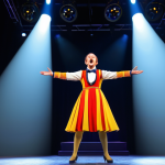 A Musical Theatre Performer on Stage**

"A musical theatre performer, fully clothed in a vibrant stage costume, center stage under bright spotlights, singing with passion and gesturing expressively, appropriate attire, safe for work, perfect anatomy, correct proportions, natural pose, well-formed hands, proper finger count, natural body proportions, professional stage lighting, high-quality rendering, family-friendly, modest clothing, professional setting."

**