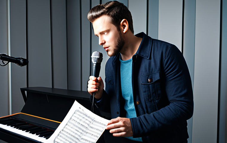 The Vocal Coach**

"A professional vocal coach, mid-thirties, fully clothed in a stylish yet modest outfit appropriate for a music studio, giving advice to a young aspiring singer (early twenties, also fully clothed in casual but stylish attire) in a modern recording studio setting, microphones and sheet music visible, safe for work, appropriate content, professional environment, family-friendly, perfect anatomy, correct proportions, natural pose, well-formed hands, proper finger count, natural body proportions, high-quality lighting."

**