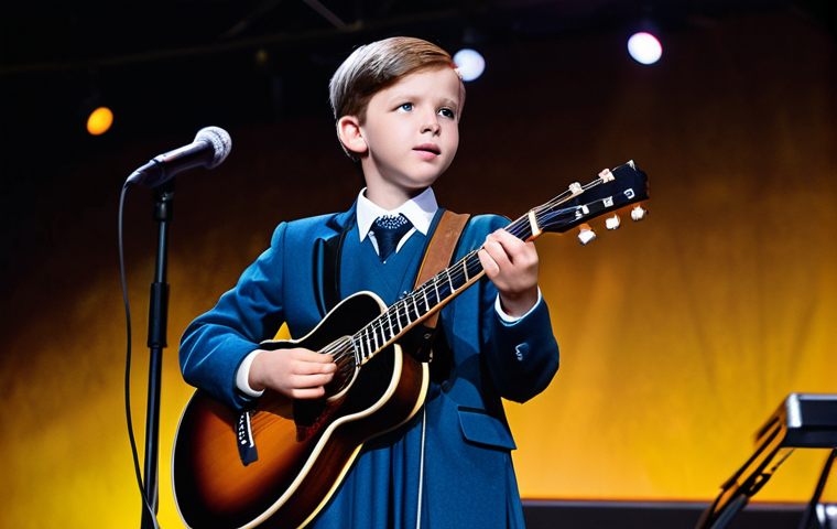뮤지컬 배우의 심사위원 경험담 - The Aspiring Musician**
A young, fully clothed musician, modest clothing, on stage during a talent ...