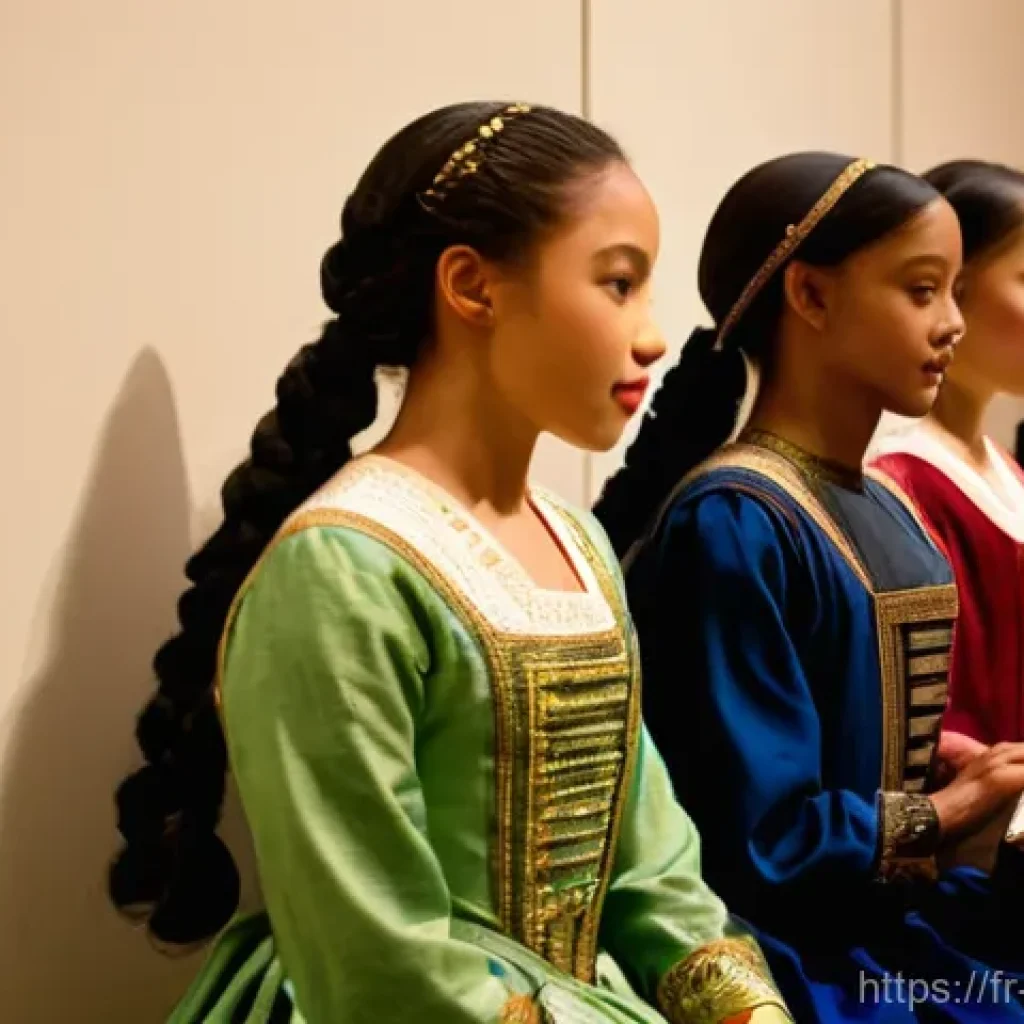 뮤지컬 배우 무대 매너와 에티켓 - **Prompt 1: Backstage Serenity Before the Show**
    A diverse group of musical theater performers, ...