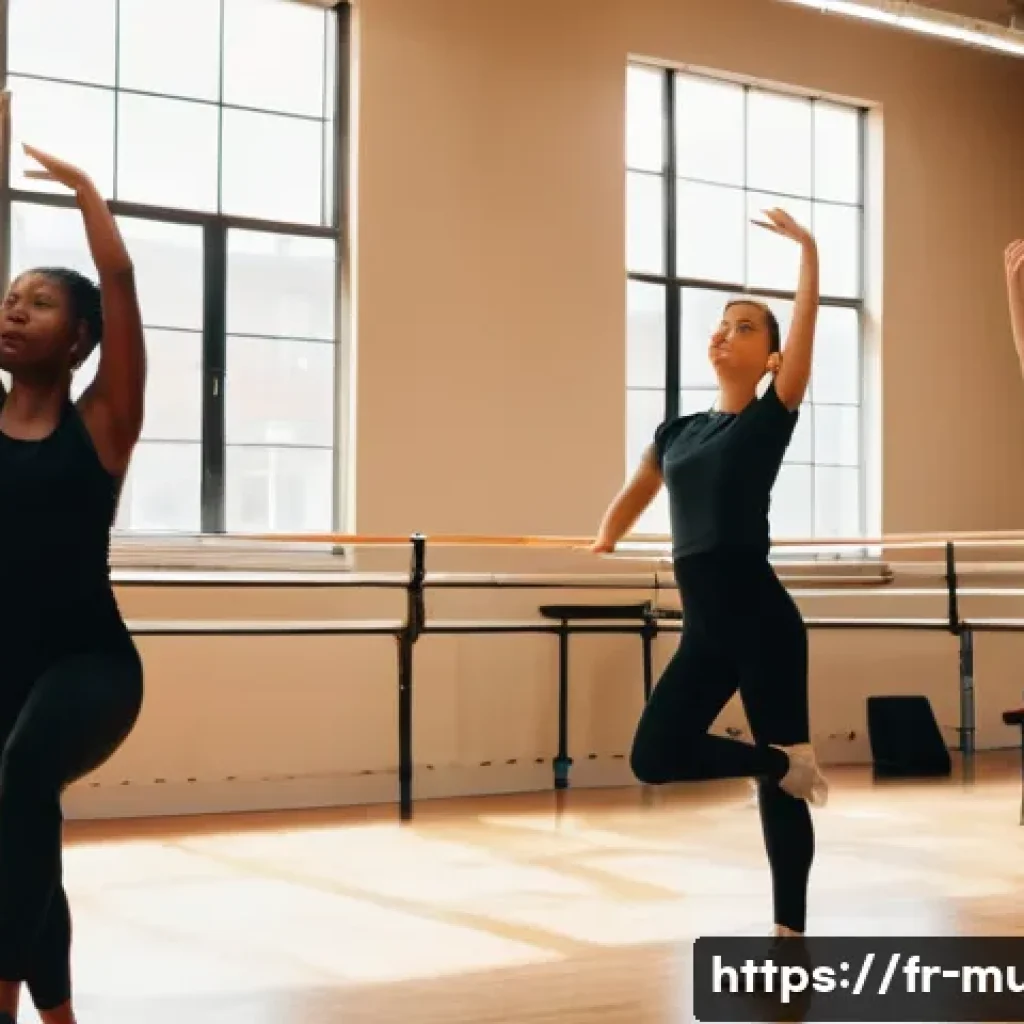 뮤지컬 배우의 연습실 풍경 - **Prompt: "A vibrant and dynamic scene inside a spacious, brightly lit musical theatre rehearsal stu...