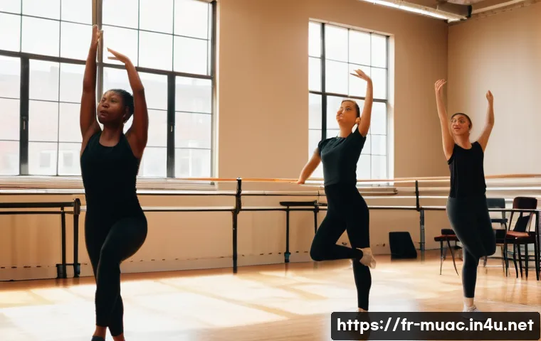 뮤지컬 배우의 연습실 풍경 - **Prompt: "A vibrant and dynamic scene inside a spacious, brightly lit musical theatre rehearsal stu...