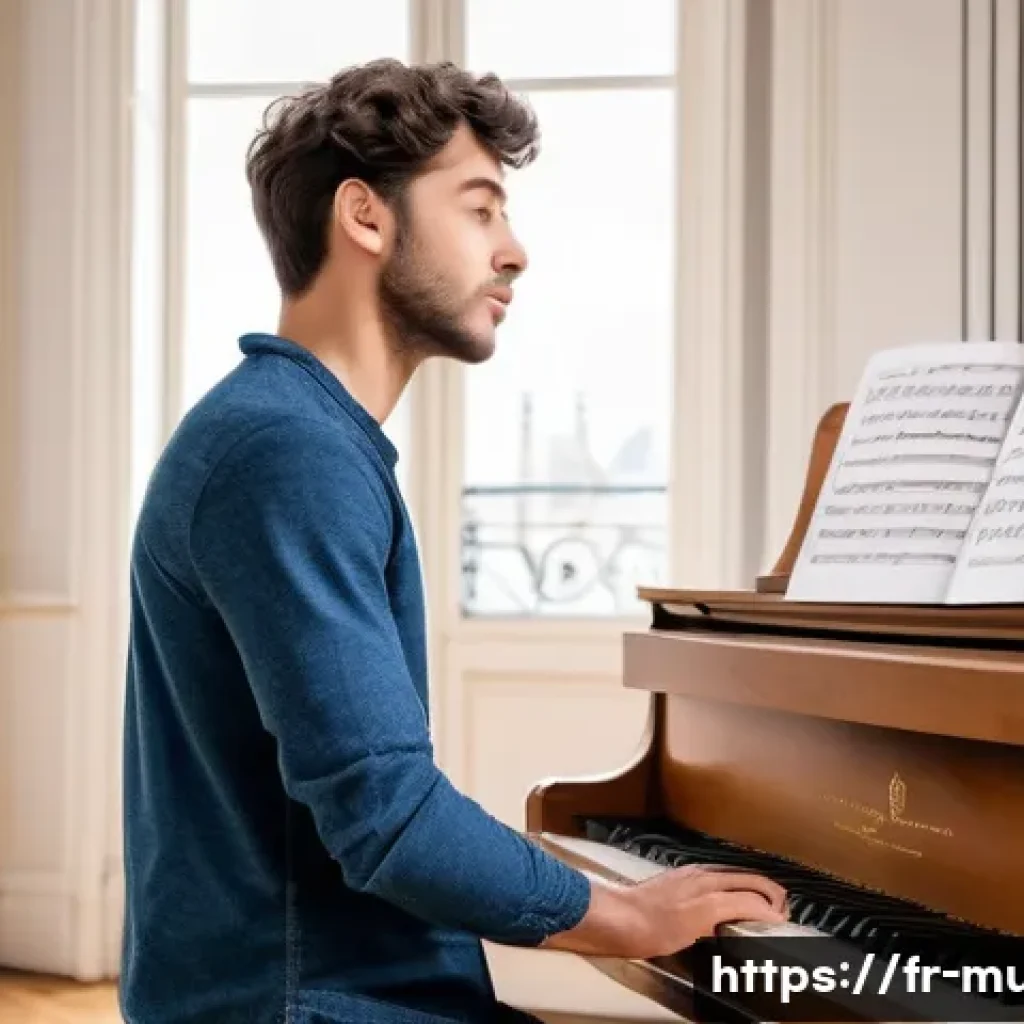 뮤지컬 배우를 위한 워크숍 추천 - A young French musical theatre actor practicing vocal techniques in a bright Parisian studio, wearin...