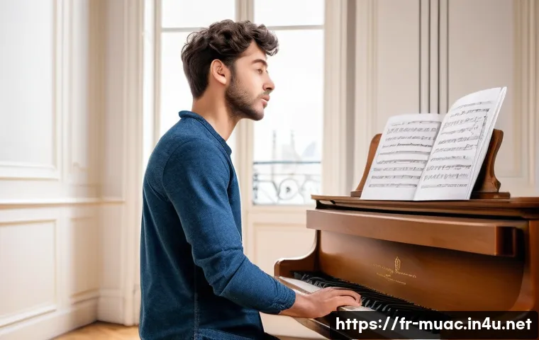 뮤지컬 배우를 위한 워크숍 추천 - A young French musical theatre actor practicing vocal techniques in a bright Parisian studio, wearin...