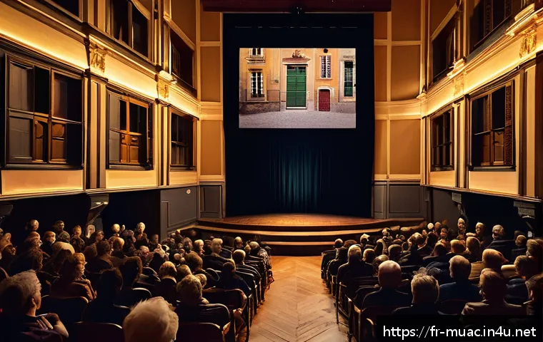 뮤지컬 배우의 국내외 공연 비교 - A cozy, intimate French theater scene set in Lyon, showing a musical comedian performing on a small ...