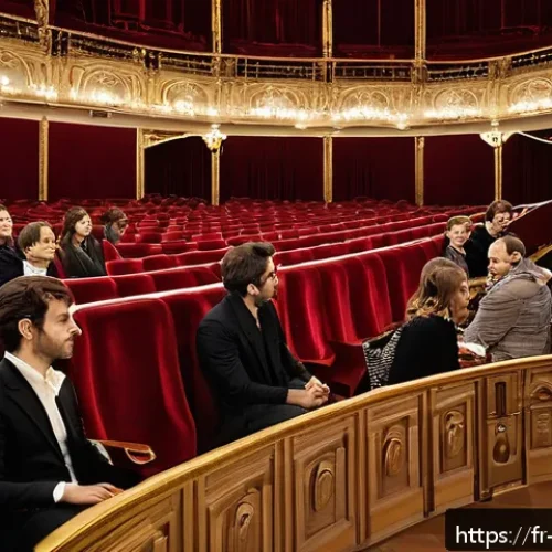 뮤지컬 배우의 공연장 에티켓 사례 - A sophisticated concert hall interior filled with an attentive French audience dressed in elegant ye...