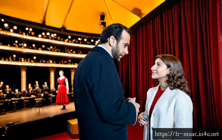 Home 17 뮤지컬 배우가 알아야 할 극장 매니지먼트 - Photorealistic backstage scene in a historic French theatre, a musical performer in modest rehearsal...